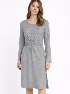 Julia Jordan Gray Criss Cross Tie Front Ribbed Knit Midi Dress Sweater 12 NWT